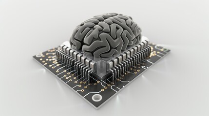 Wall Mural - electronic brain 3d render of ai microchip isolated background artificial intelligence and technolog