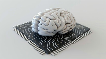 Wall Mural - electronic brain 3d render of ai microchip isolated background artificial intelligence and technolog