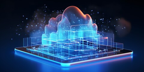 Digital informational technology web futuristic hologram, blue golden light digits and code background