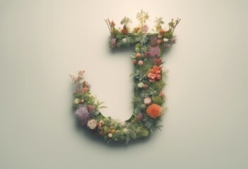 Wall Mural - surrounded flowers light olated letter ornamental floral j full plants background crown