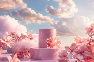 Wall Mural - Pink Cake on Floral Table