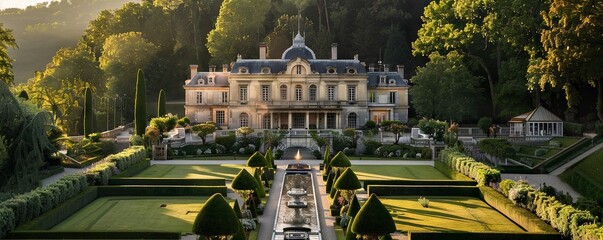 Wall Mural - Elegant chateau with manicured grounds.