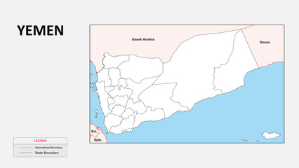  Yemen Map. Political map of Yemen with State border in outline. Political map of Yemen with outline and neighbouring countries.