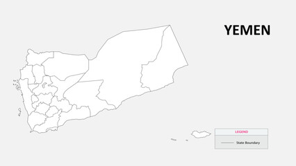 Naklejka na meble Yemen Map. State map of Yemen. Administrative map of Yemen with States names in outline.
