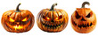 © thanakrit - Three illuminated carved pumpkins with evil grins, creating a spooky and festive Halloween display.