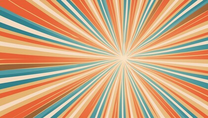 Wall Mural - Horizontal retro groovy background with bright sunburst in style 60s, 70s. Trendy colorful graphic print.  illustration 