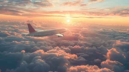 Wall Mural - plane flying above the clouds at sunset