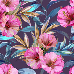 Wall Mural - Tropical pattern. Paradise plants and flowers. Hawaiian pattern. Exotic, tropics