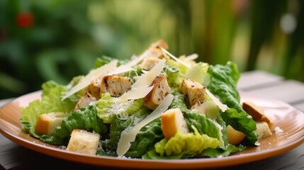  Fresh caesar salad with grilled chicken croutons