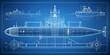 © BondGraphics - Submarine Blueprint Design - 3D Model, Engineering, Naval Architecture, Submarine Design, Blueprint, Underwater, Military, Technology, Vessel, Craft, Ocean, Sea