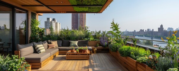 Wall Mural - Rooftop garden with greenery.