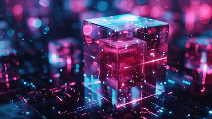 Sticker - Abstract Digital Cubes With Neon Lights