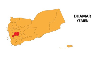 Canvas Print - Dhamar Map is highlighted on the Yemen map with detailed State and region outlines.