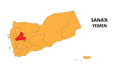 Sticker - Sana'a Map is highlighted on the Yemen map with detailed State and region outlines.