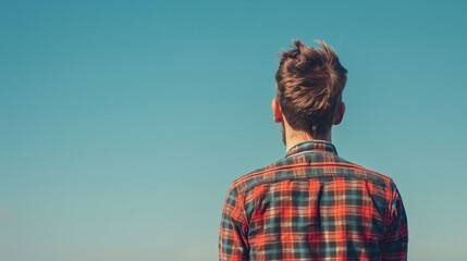 Wall Mural - a man with a messy haircut standing in front of a blue sky