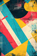 Wall Mural - Abstract Retro Colorful Geometric Background with clouds. Vector Illustration with grunge effects