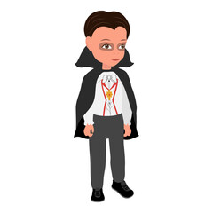 Canvas Print - Flat Vector Illustration of Kid Boy Wearing a Dracula Halloween Costume, Cartoon Character Set For Animation, Various Views, Poses and Gestures. Item 4