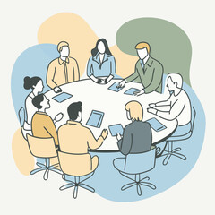 Wall Mural - Discussion about new business plan, Business meeting teamwork and communication concept. Vector illustration.