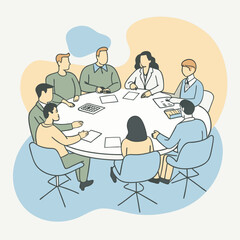 Wall Mural - Discussion about new business plan, Business meeting teamwork and communication concept. Vector illustration.