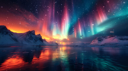 Wall Mural - wide sky and beautiful aurora on night