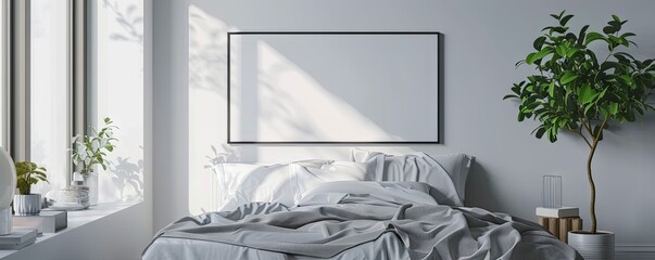 Wall Mural - Modern bedroom with an empty frame set.