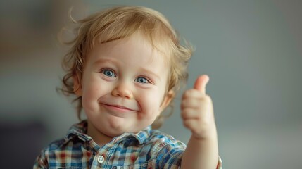 Poster - Cute smiling happy baby boy showing thumbs up