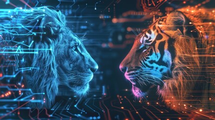 Sticker - Digital Lion and Tiger