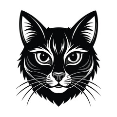 Naklejka na meble Black & White Silhouette Vector of Cat Face, Minimalist Cat Head Illustration