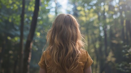 Wall Mural - Long wavy blonde hair flows at back