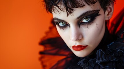 Wall Mural - A closeup photo of a cute teenage in a Halloween vampire costume. 