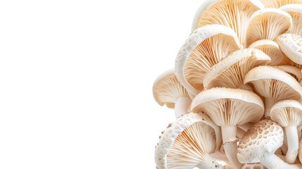 Poster -  Close-up of mushrooms on white background Text space below image