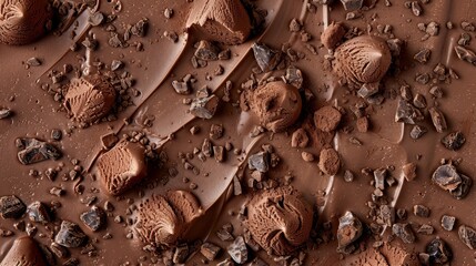 Poster -  A tight shot of a decadent chocolate dessert, adorned with crumbs and shavings atop