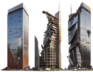 Wall Mural -  Ruined Skyscrapers- A set of damaged and ruined skyscrapers, isolated on a transparent back_1(274)