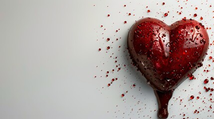 Poster -  A heart-shaped chocolate piece, red-sprinkled, against a white background