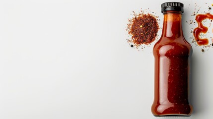 Poster -  A bottle of ketchup and a sprig of parsley  on a white tabletop