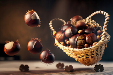 Wall Mural - chestnuts on wooden table