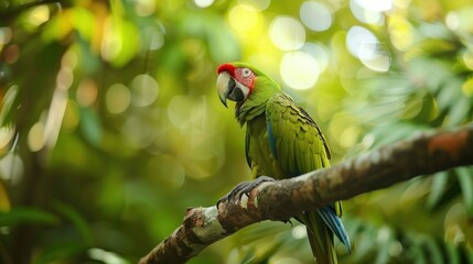 Poster - Green Parrot perched on a branch