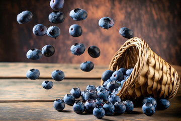 Wall Mural - blueberries on wooden table