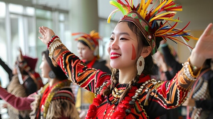 A diverse group of performers dazzle the crowd at a cultural exchange event.