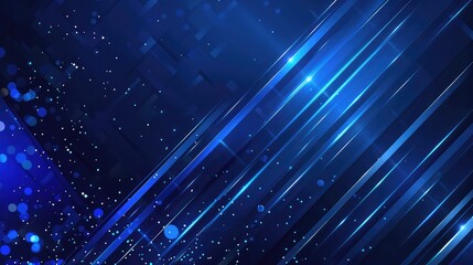 Wall Mural - Blue geometric shapes and glowing light rays abstract background