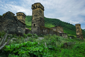 Wall Mural - Views of Ushguli with its Medieval Svan Towers, they are a traditional fortified dwelling in Svaneti, Georgia.