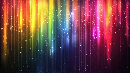 Wall Mural - Abstract Rainbow Light Streaks With Falling Stars