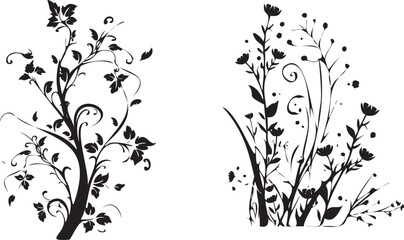 Wall Mural - Abstract floral black silhouette 