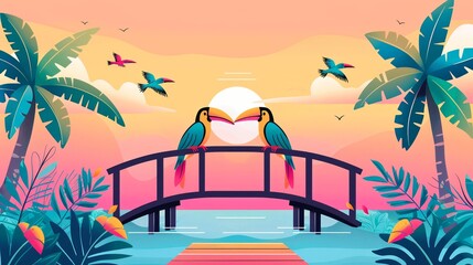 Wall Mural - Tropical Toucans on a Bridge.