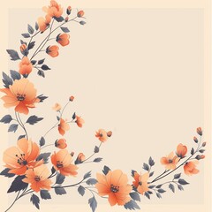 Wall Mural - Orange Flowers on Beige Background.