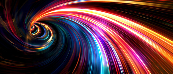 Wall Mural - Abstract Light Trails in Vivid Colors. A mesmerizing display of swirling light trails in vibrant shades of red, orange, blue, and purple, creating a dynamic and energetic visual effect.