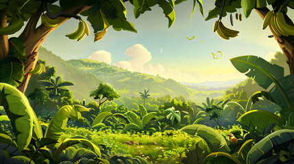 Wall Mural - landscape panoramic cartoon jungle bananas