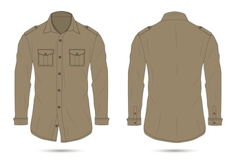 Wall Mural - Brown outdoor button-up shirt mockup front and back view