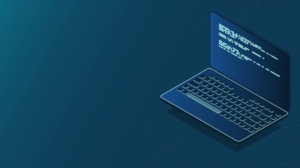 Wall Mural - isometric laptop animation. 3d isometric laptop computer. abstract programming language and program 