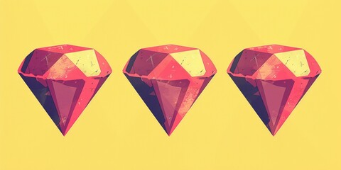 Wall Mural - Three Red Diamonds on Yellow Background